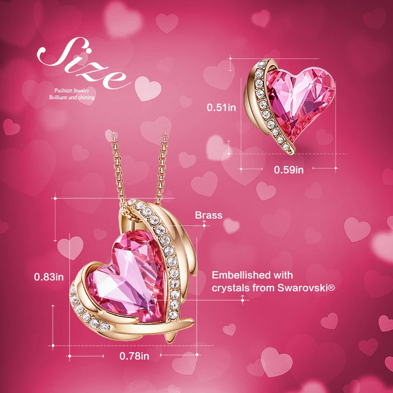 CDE Women Gold Jewelry Set Embellished with crystals Necklace Earrings Sets Heart Jewelry Valentine's Day Gift