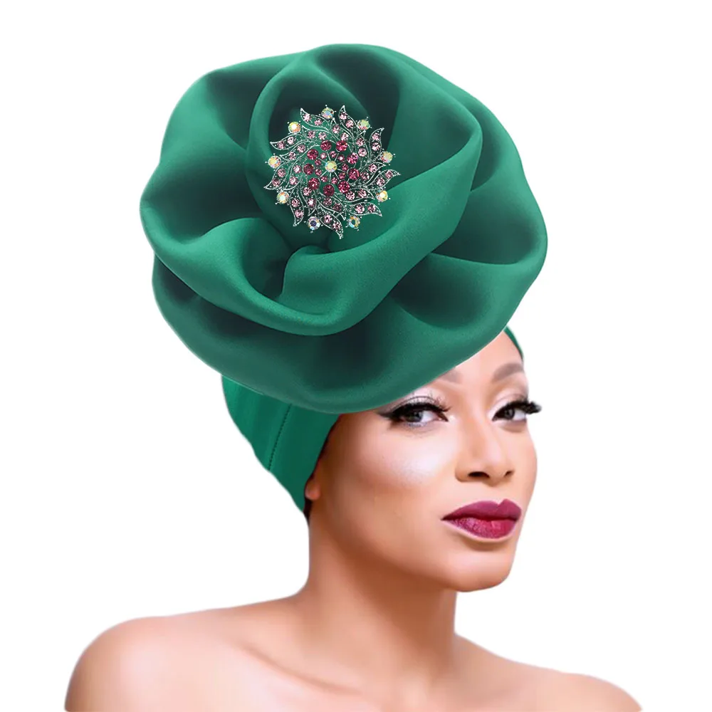 Rose auto gele cap Ankara flower turban cap African headtie party headwrap for women (2)
