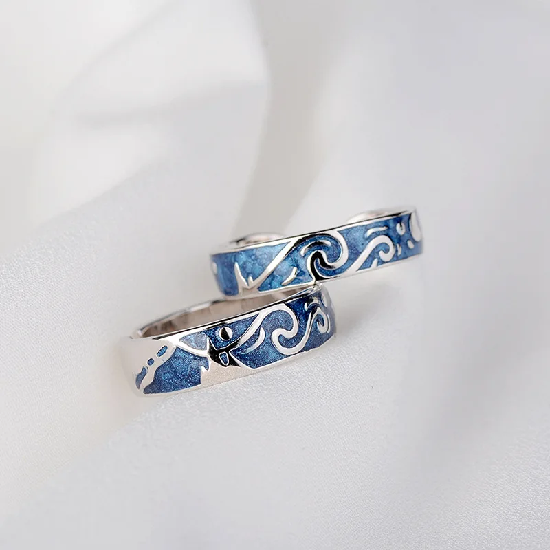 Vintage Style Van Gogh Starry Sky Couple Rings SilverPlating Male Finger Ring Adjustable Opening Ladys men Jewelry Dropshipping