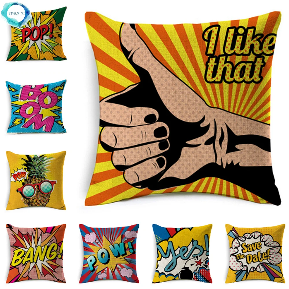 Cotton Linen Throw Pillow Cover American POP Art Cushion POW BANG WOW LOVE Pineapple Modern Decorative Sofa Covers | Дом и сад