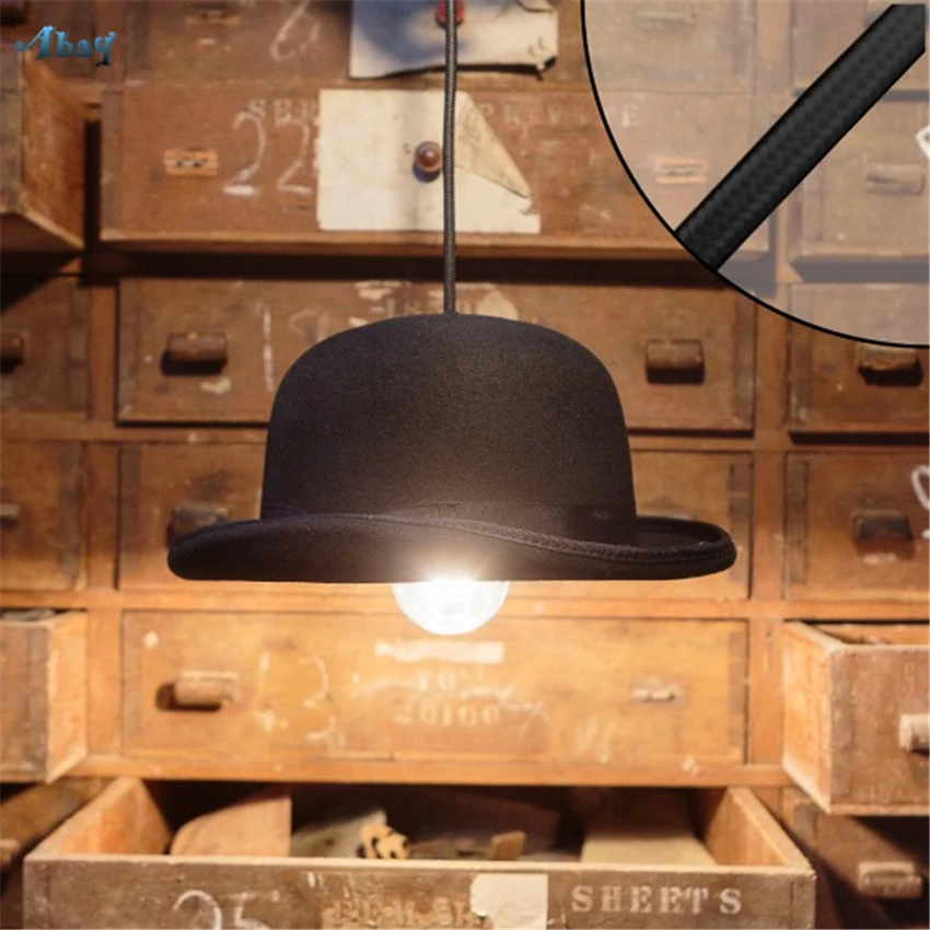British Gentleman's Hat Fabric Shade Pendant Lights Restaurant Living Room Bar Kids Room Cafe Shop Lamps Retro Hanging Fixtures