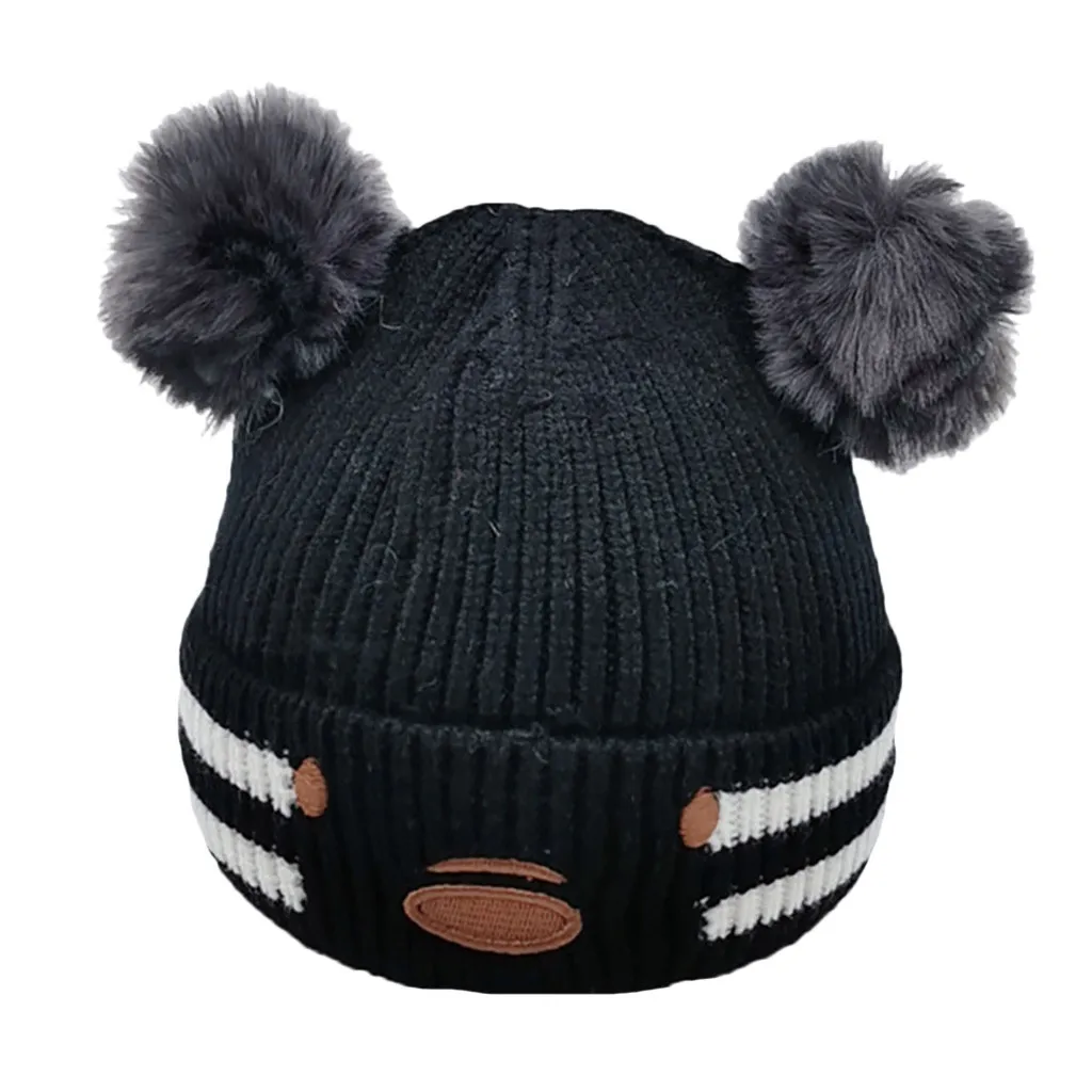 Детская осенняя и зимняя бархатная вязаная плюшевая Шапка с медвежонком из мультфильма