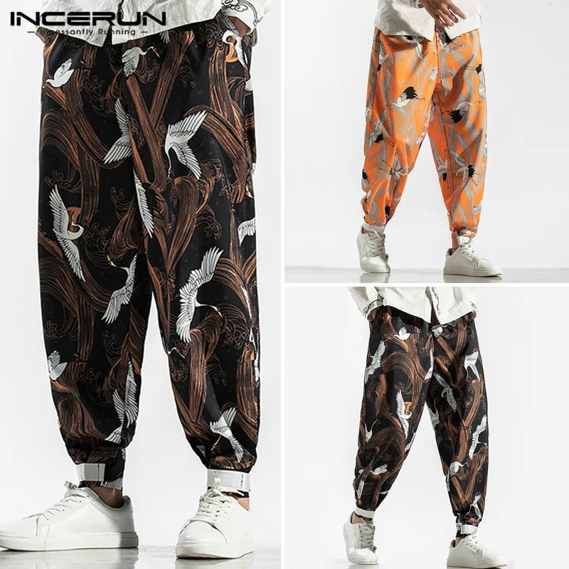 INCERUN Men Retro Fashion Crane Print Harem Pants Baggy Mens Casual Trousers Hip-hop Joggers Street Stretch Elastic Sweatpants INCERUN Men Retro Fashion Crane Print Harem Pants Baggy Mens Casual Trousers Hip-hop Joggers Street Stretch Elastic Sweatpants