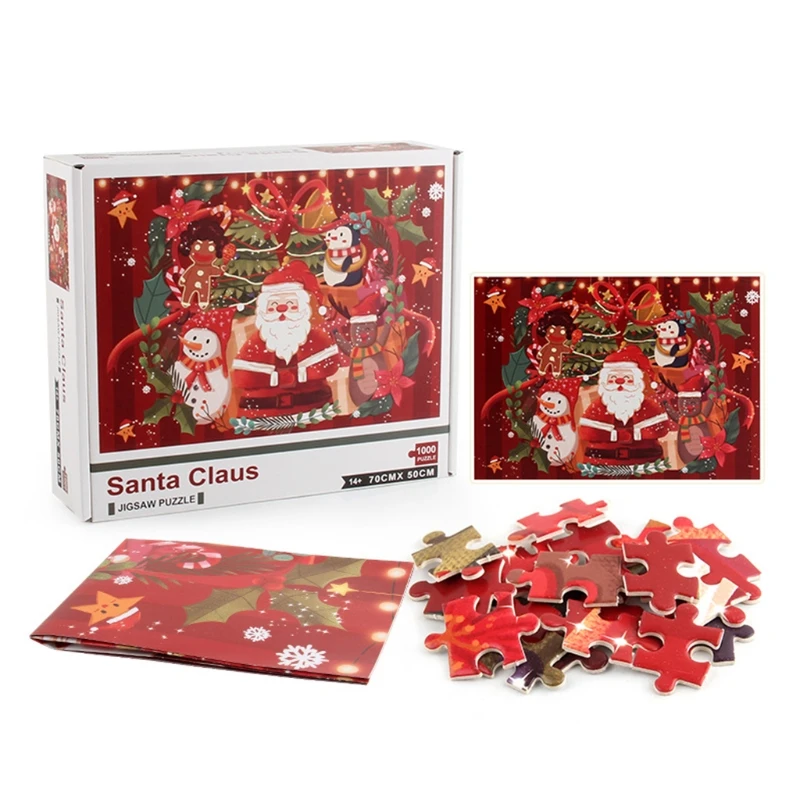 

Adult Kids 1000 Pcs Santa Claus Jigsaw Puzzles Educational Children Creative Gifts Decompression Game Toy With Box Package
