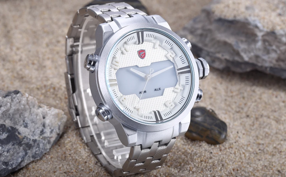 Sawback Angel SHARK спортивные часы мужские цифровой светодиодный с подсветкой из нержавеющей стали ремешок Дата Будильник Кварцевые водонепроницаемые наручные часы/SH202