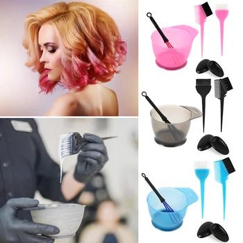 

1set Dye Hair Salon DIY Hair Styling Tool 5pcs Hair Dye Mixing Bowl 3 Brushes 1 Ear Shield Combo Set Plastic Salon Tool