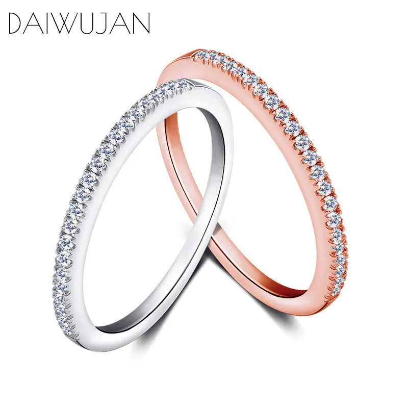

DAIWUJAN Real 925 Sterling Silver Women Rings Classic Round Full Pave AAA Cubic Zircon Engagement Wedding Bands Ring for Girls