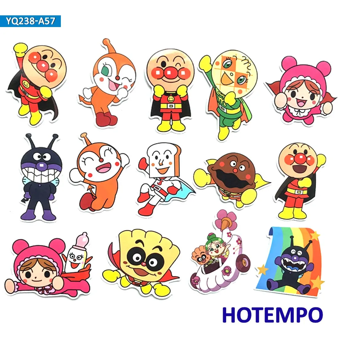 57 шт. Kawaii аниме Anpanman Dokin-chan Baikinman наклейки для DIY мобильного телефона ноутбука чемодан скейтборд наклейки