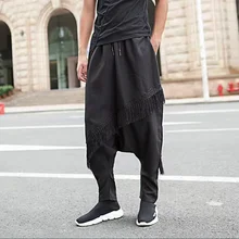 Мужские японские Самурайские шаровары хакама с кисточками брюки свободные хип-хоп брюки черные D46