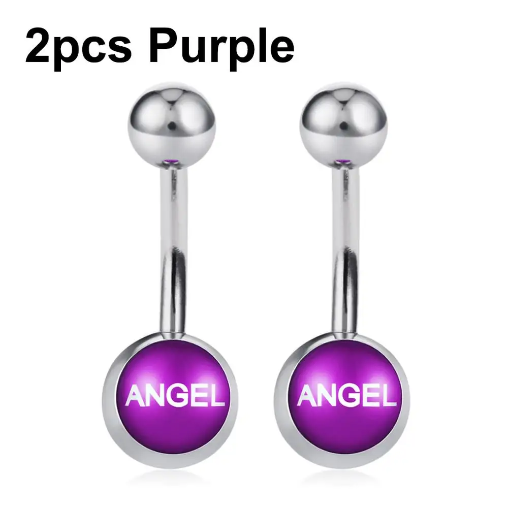 2pcs purple angel Женские сексуальные кольца для пупка с логотипом для девушек, пирсинг для пупка из нержавеющей стали, пирсинг для пупка, не выцветает, аксессуары для украшения тела - Окраска металла: 2pcs purple angel