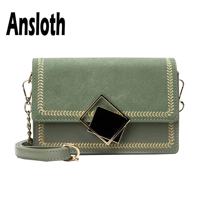 

Ansloth Scrub Leather Shoulder Bags For Women Buckle Crossbody Bags Ladies Solid Color Square Bags Female Small Handbags HPS669