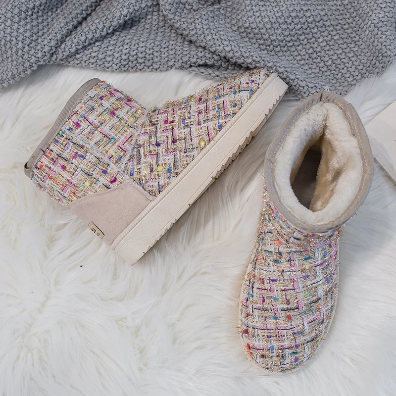 Lucyever Mix Color Snow Boots Women Thicken Warm Long Plush Inside Ankle Boots for Women Casual Flat Platform Winter Shoes Woman