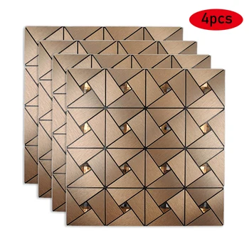

4pcs 3d Stereo Wallpaper Self-Adhesive Metal Geometric Peel and Stick Kitchen Bathroom Mosaic Wall Tiles Sticker Waterproof