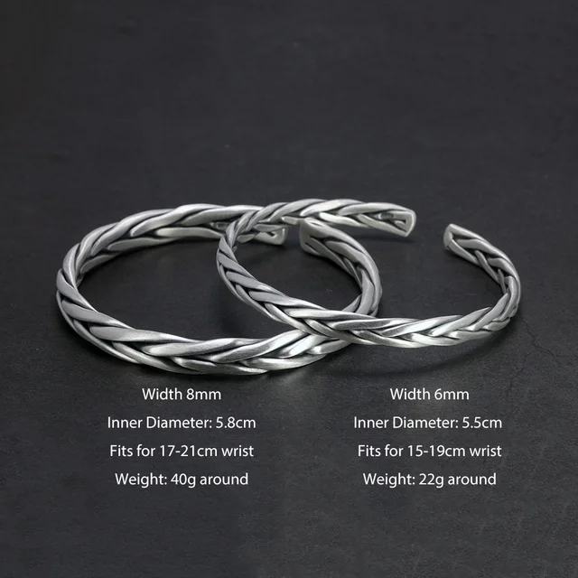 Heavy solid 999 pure silver twisted bangles mens sterling silver bracelet vintage punk rock style armband man cuff bangle