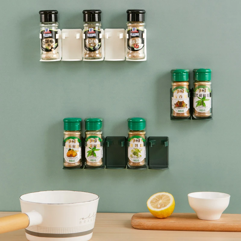 Kitchen Spice Mount Ingredient Plastic Bottle Storage Rack Wall Mounted