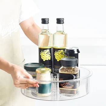 

360 Rotation Cabinet Organizer 12 Inch Spice Drink Cosmetic Storage Rack PET Transparent Turntable for Kitchen Bathroom