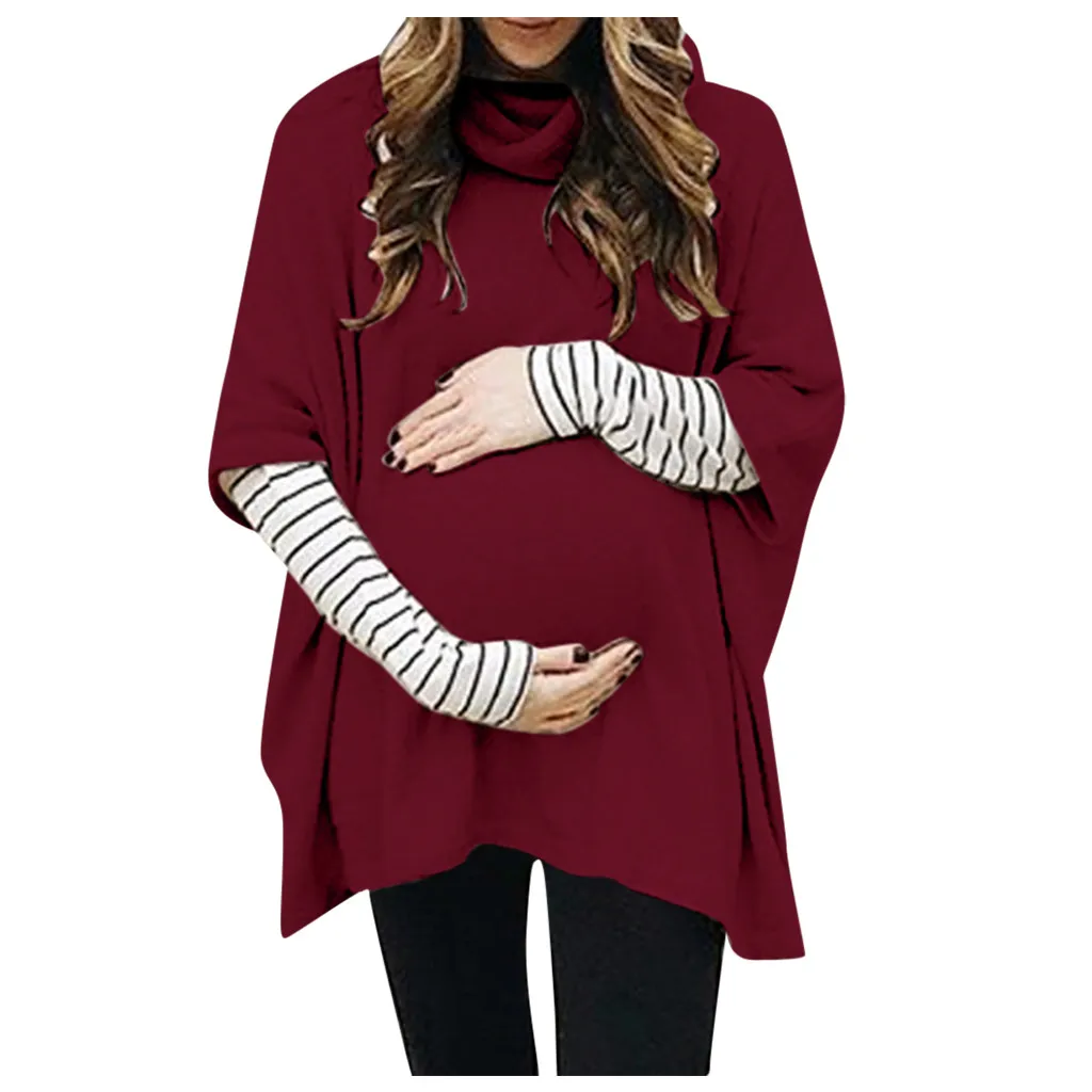 SAGACE блузка для беременных, Женский пуловер для беременных, толстовка, топы для беременных, блузка с высоким воротником, комбинированный топ в полоску, Женский Повседневный Топ