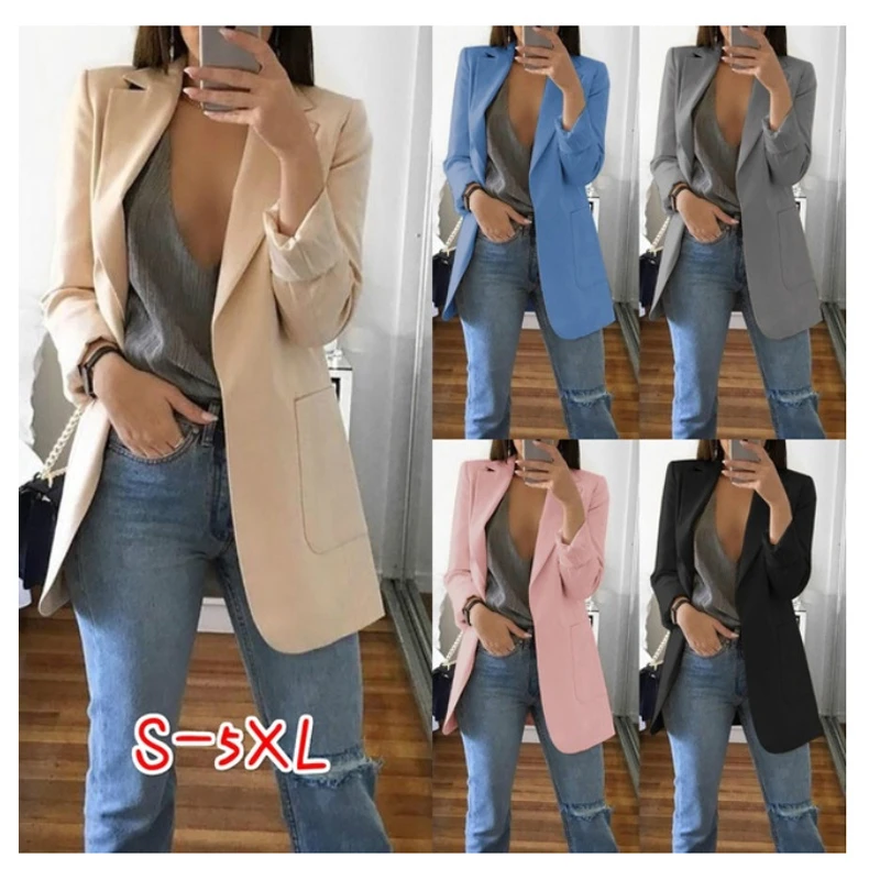 Blazer Vrouwen Mode Effen Kleur Dubbele Zakken Effen Kleur Maat Vest Suits Dames Jas 2019 Herfst Vrouwen Kleding|Blazers| -