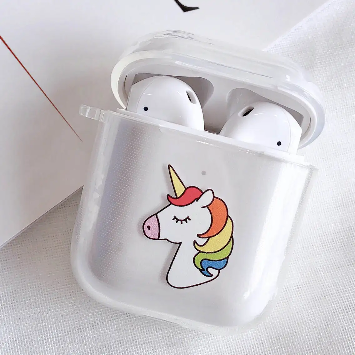Ударопрочный беспроводной Bluetooth наушники чехол для Air Pods прозрачный чехол из полиуретана с принтом мультяшный чехол для Air pods 1/2 зарядная коробка - Цвет: Multicolored