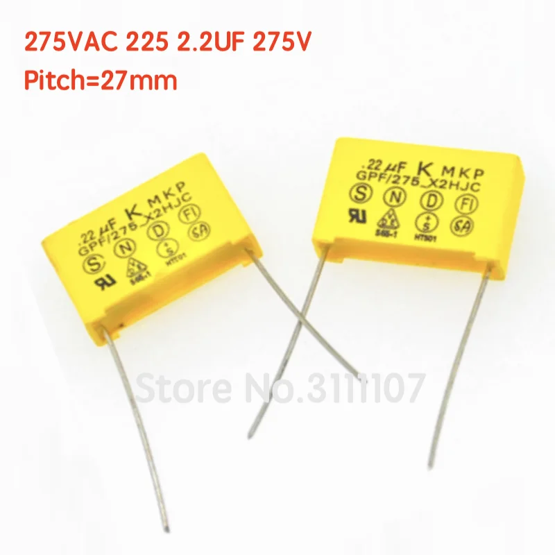 10PCS/LOT 275VAC 225 Safety Capacitor 275VAC 225 2.2UF 275V Pitch 27mm Polypropylene Film Capacitor Capacitance 10pcs lot 275vac 473 0 047uf 275v pitch 10mm safety capacitor polypropylene film capacitor capacitance