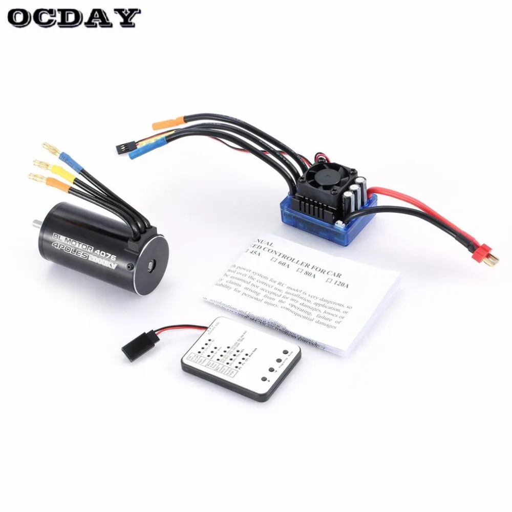 

for 1/8 RC Car Truck 4076 2000KV 4 poles Sensorless Brushless Motor 120A ESC with LED Programming Card Combo ht