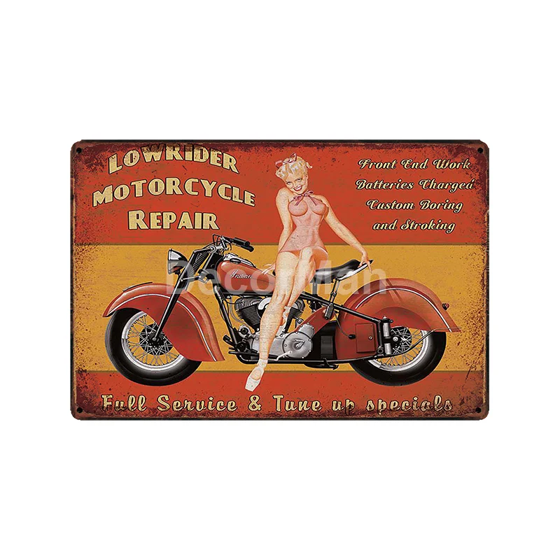 [DecorMan] мотоциклы Garage BSA сексуальная леди вывеска на стену на заказ плакат Route 66 Металлические Картины Бар Декор LT-1799