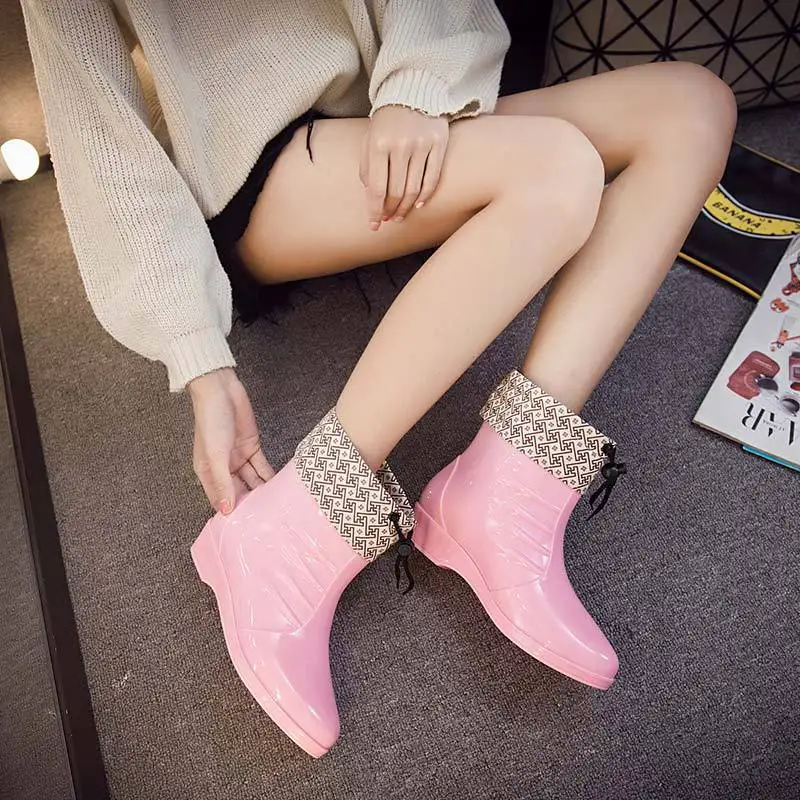 

Kaily te Women's Rain Shoes Low-Top plus Velvet Anti-slip Rain Boots Jelly Color Fashion Rain Shoes Students Women's Rain Boots