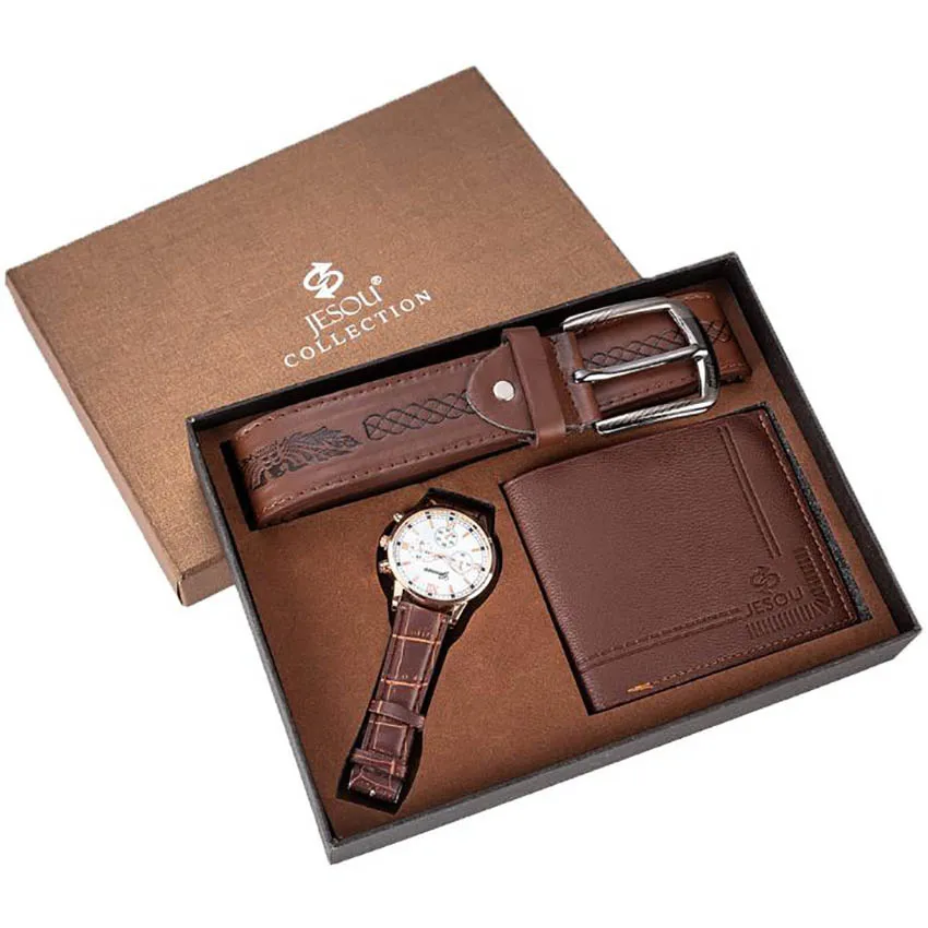 

Christmas Men Watch wallet belt Gift Set For Male Business Men's Quartz Wristwatch Present for Father Boyfriend Drop Shipping