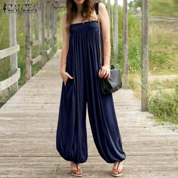 

ZANZEA Sexy Off Shoulder Women Long Jumpsuit 2020 Summer Jumpsuits Plus Size Wide Leg Pants Female Overalls Solid Long Playsuits