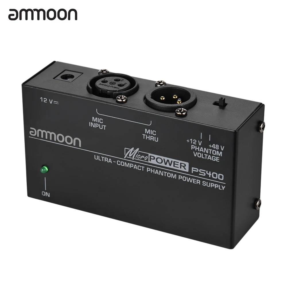 Ammoon ультра-компактный конденсаторный микрофон фантомное питание+ 12V+ 48V на выбор с адаптером питания