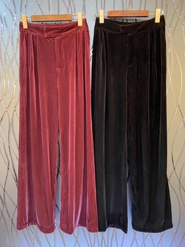 

2020 early autumn new women's diagonal symmetrical pocket stripe decoration wild velvet trousers casual pants 815