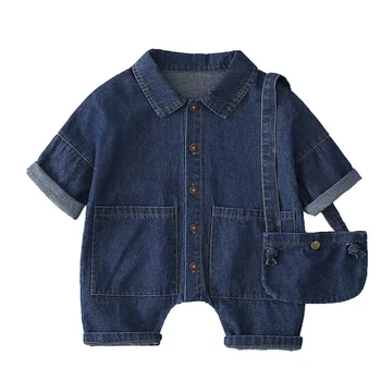 

Summer Baby Boy Girl All-matched Rompers Denim Solid Three Quarter Sleeve Fashion Jumpsuit Children Casual Outfit Clothes
