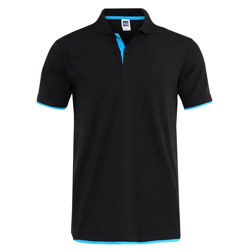 Мужские рубашки поло, повседневные, одноцветные, короткий рукав, тонкая, дышащая рубашка, лето, для гольфа, тенниса, мужские рубашки поло, мужские топы 3XL - Цвет: black blue