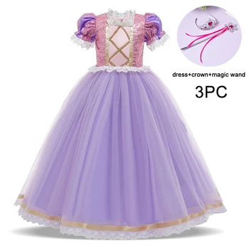 

2020 Summer Rapunzel Sofia Dress Girl 3PC Kids Dresses For Girls Halloween Costume Lace Princess Cosplay Party Dress Christmas