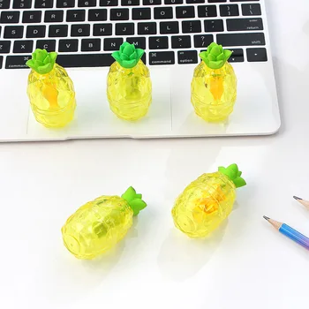 

1 Pcs Cute Pencil Sharpeners Creative Fruit Pineapple Plastic Pencil Sharpener with Eraser School Office Stationery Supplies