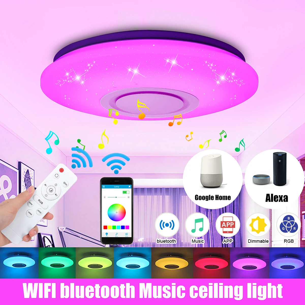 pendant ceiling lights 100W WiFi Modern RGB LED Ceiling Light Phone APP Remote Control bluetooth Smart Music Lamp Dimmable Works with Alexa Google Home kitchen ceiling lights