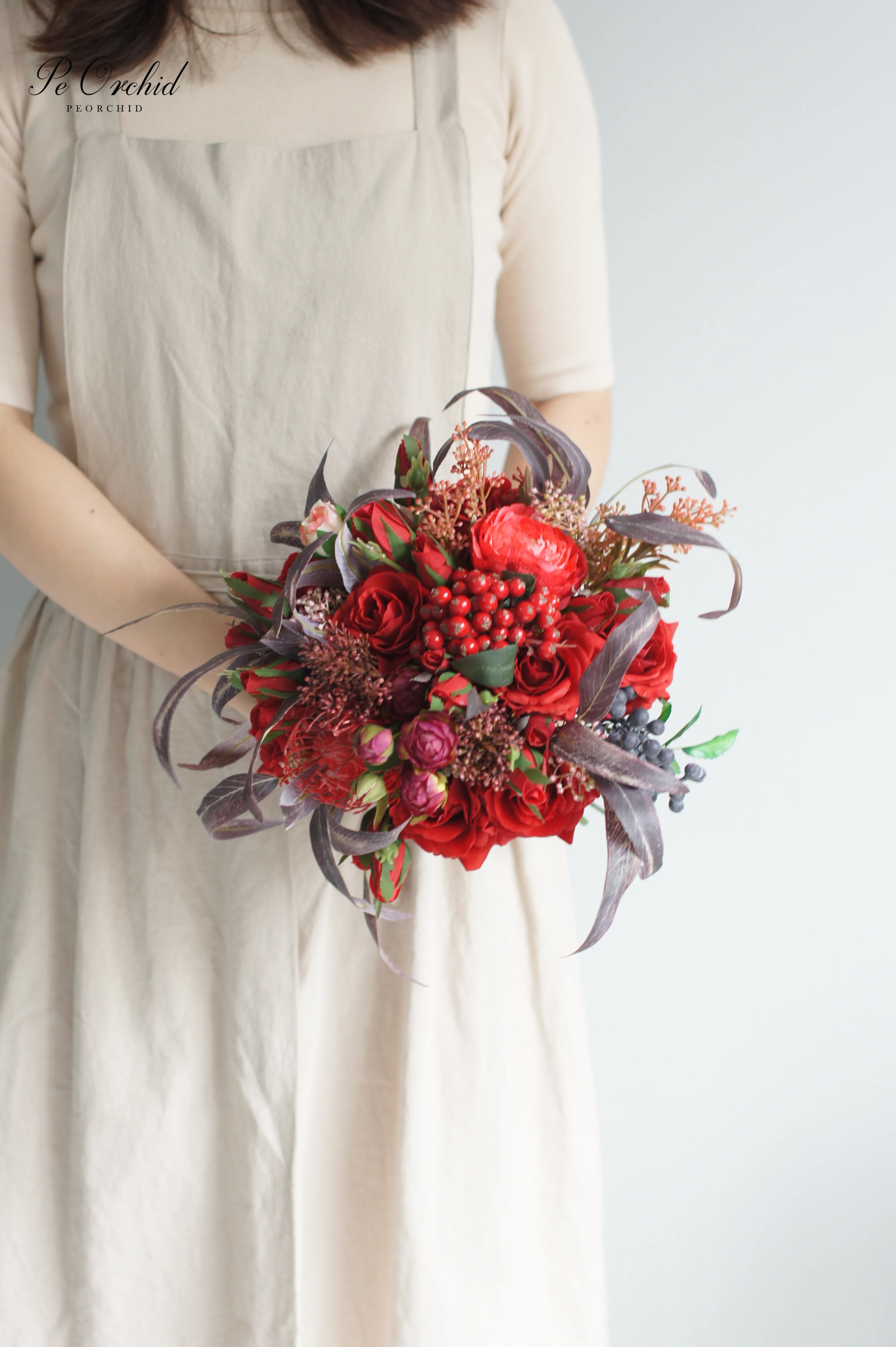 PEORCHID Искусственный Красный Свадебный букет невесты цветок розы Ramo De Flores Novia свадебное украшение невесты ручной Букет