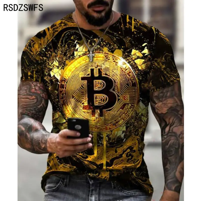

Fashion Bitcoin Graphic 3D Pringting Men's T Shirt Summer Streetwear Round Neck Short Sleeve Casual Loose Tops Tee Men Clothing
