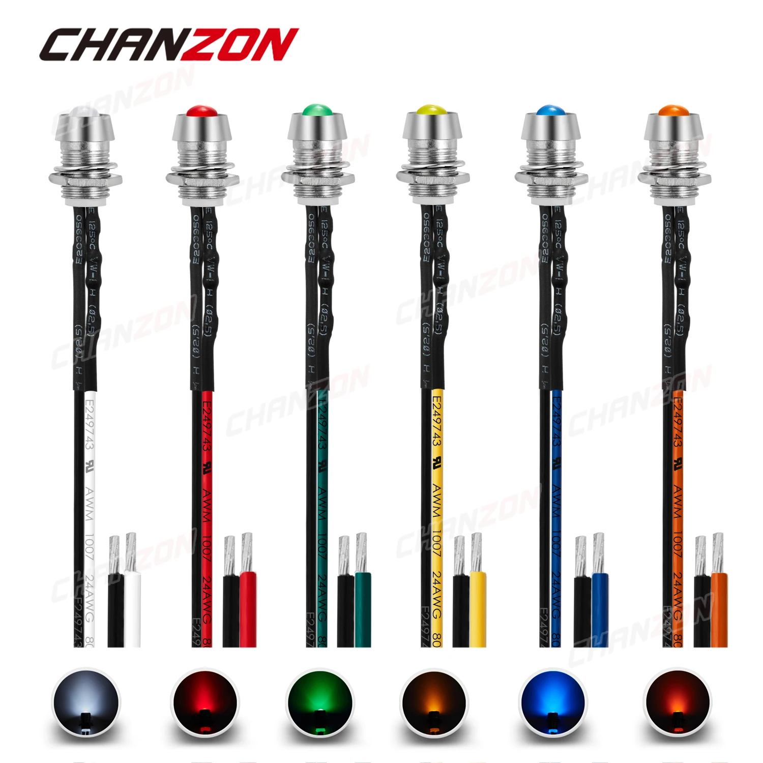 Juego de bombillas LED precableadas difusoras, 5mm, 12V, con soporte de 8mm, diodo emisor, blanco, rojo, verde, azul, amarillo, naranja