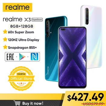 Перейти на Алиэкспресс и купить Realme X3 мобильный телефон 64MP 60X суперзум 120 Гц Дисплей Snapdragon 855 + 8GB 128GB смартфон realme 6 Pro Телефон realme v5