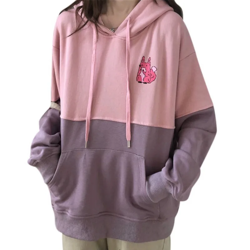 

Women Hoodies Ladies Autumn Winter Cotton Color Matching Simple Sweet Long Sleeve Casual Loose Hooded Sweater M-2XL
