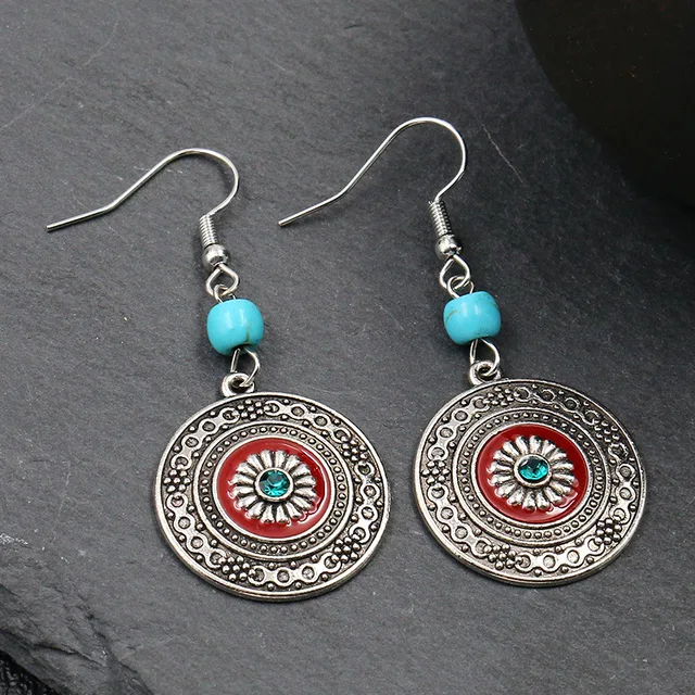Exknl Fashion Vintage Drop Earrings For Women Alloy Crystal Ethnic Beads Boho Flower Earrings Colorful Dangle Earrings Jewelry 0046