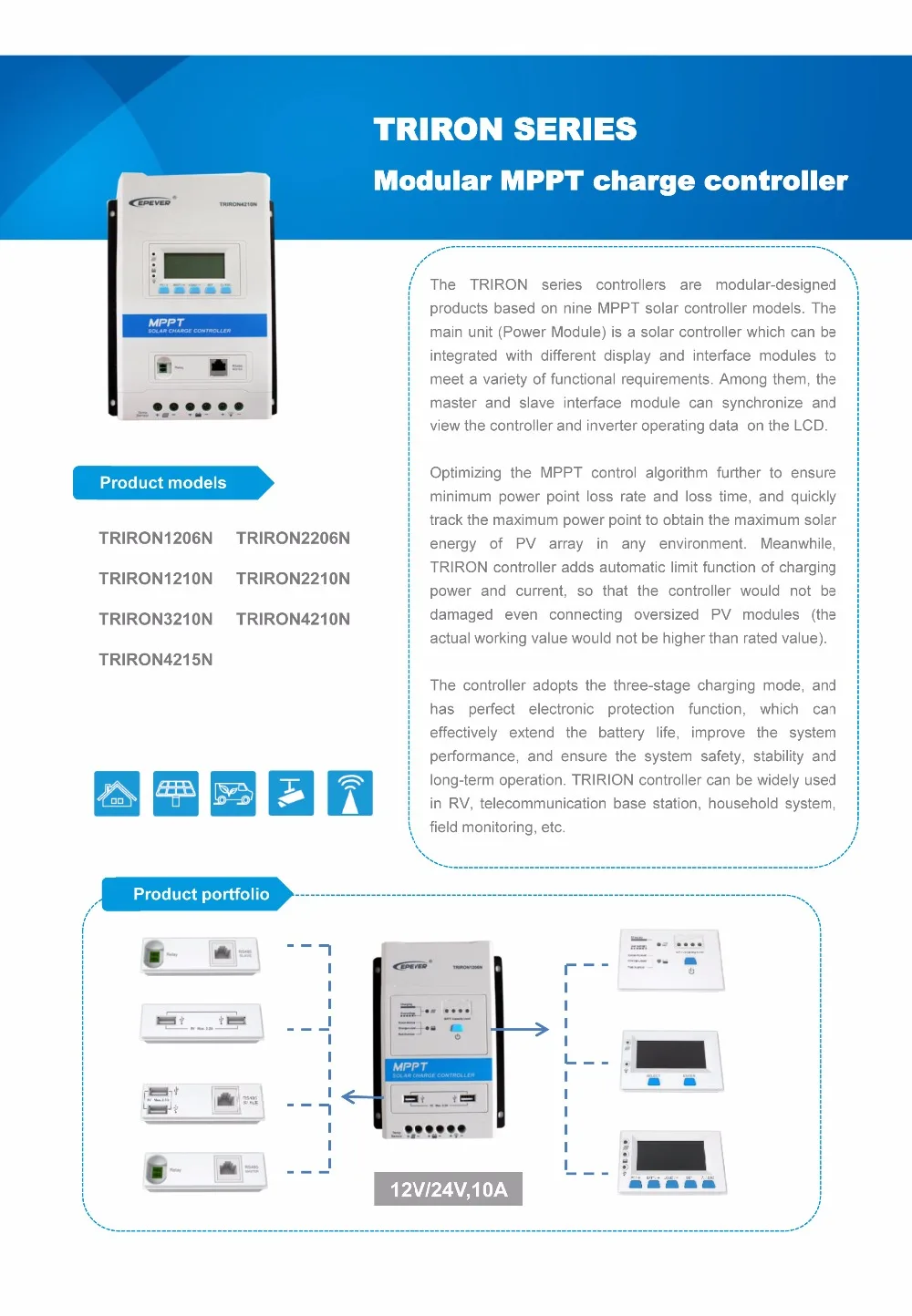 Controlador de Carga Epever Triron Série Acessórios 20a 30a 40a Solar Interface Modular Lcd Ds1 Ds2 Ucs Frete Grátis 10a 2 Controladores solares