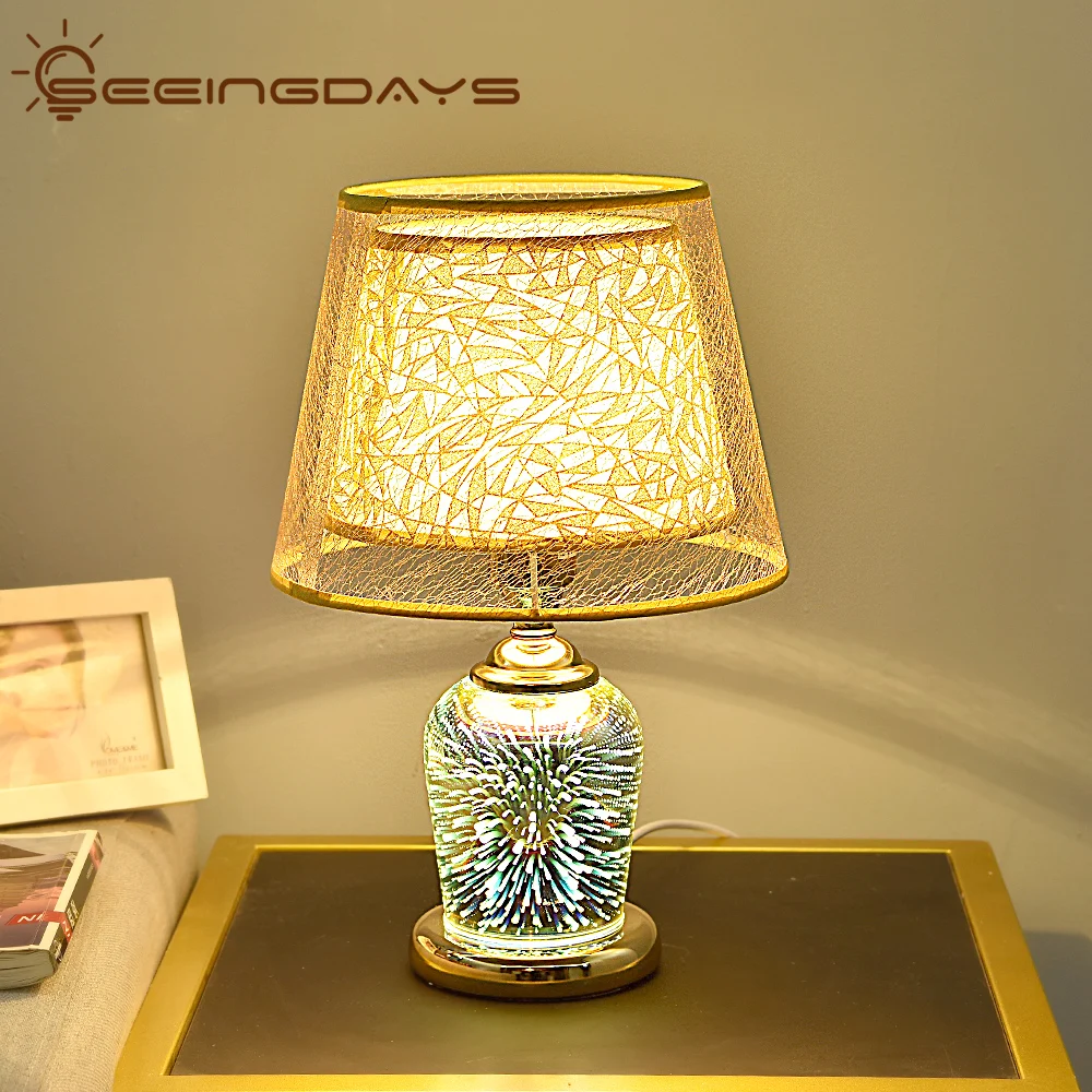 3d фейерверк SeeingDays стеклянные каменные настольные лампы для спальни светодиодная