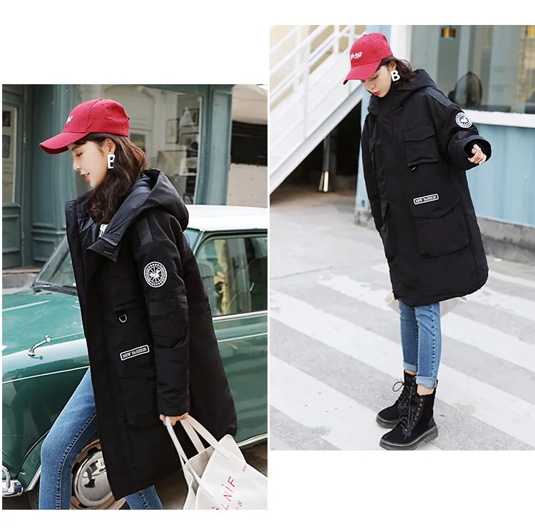 Женское зимнее пальто, элегантное, корейский стиль, с капюшоном, теплое, с хлопковой подкладкой, женская одежда, однотонный, теплый пуховик