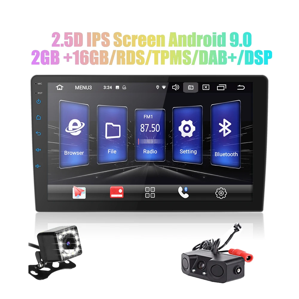 9'/10' Android 9,0 2 din автомобильное радио android автомобильное компактное минирадио 2.5D ips экран gps навигация wifi Bluetooth MP5 плеер Передняя и задняя камера