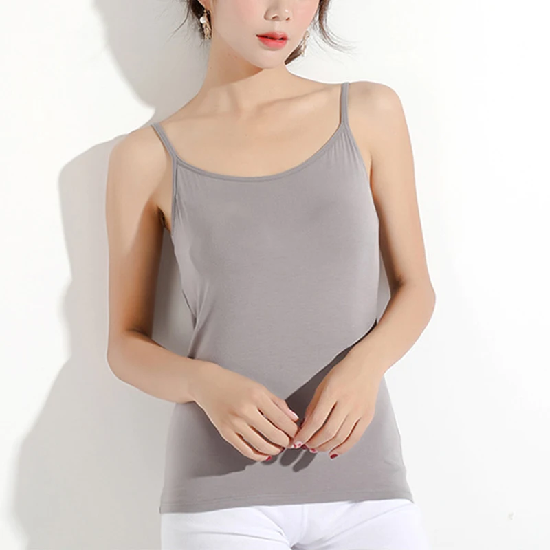 Women Tank-Top Built-in Bra Padded Push-Up Stretchable Modal Tops Camisoles Tube Vest Sleeveless Sexy Casual Korean SA0764