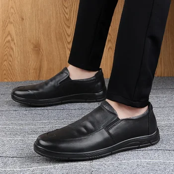 

2019 New Casual Shoes Men Anti Slip Leather Shoes Men Comfortable Luxury Brand Men Shoe Good Quality Slip On Flats Footwear