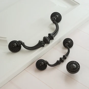 

3.5" 5.5" Vintage Black Drawer Drop Bails Door Pull Handles Rustic Furniture Cupboard Handle 89 140mm Zinc Alloy