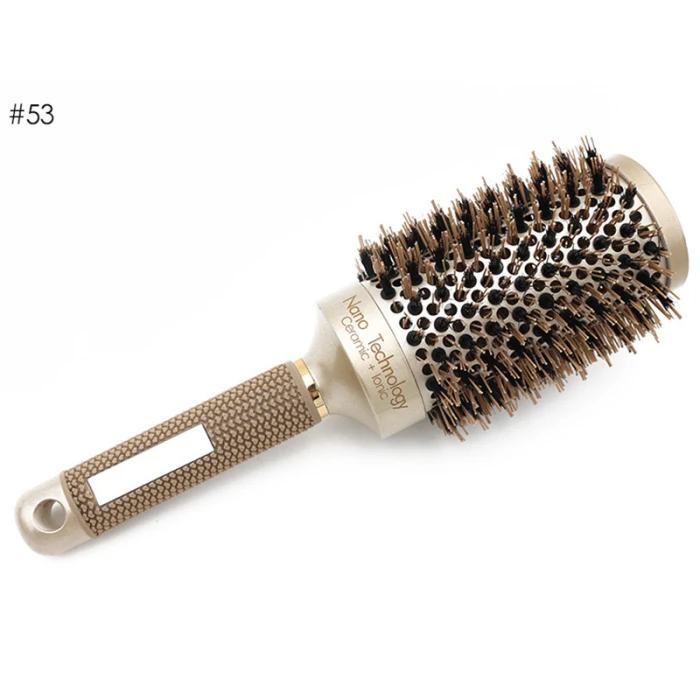 Nano ion boar bristles brush salon comb thermally conductive ceramic ion barrel hair comb comb